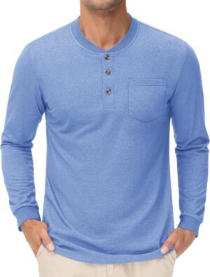 CRYSULLY Men's Henley Shirts Cotton Long Sleeve T-Shirts 3 B...