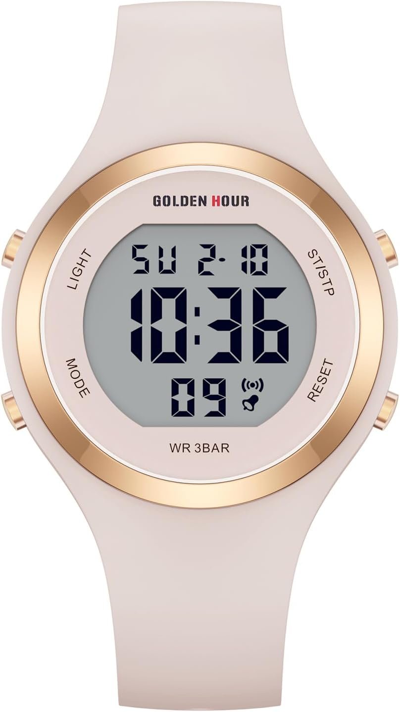 GOLDEN HOUR Waterproof Sport Women's Digital Chronograph Sil... - Image 2