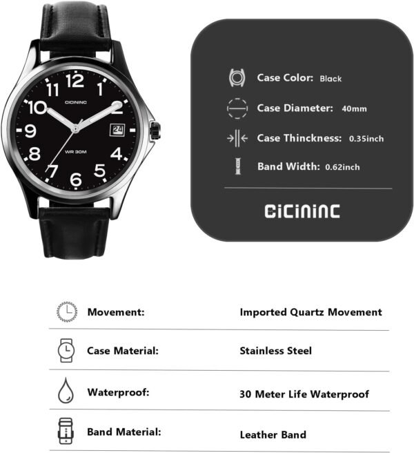 Analog Wrist Watch for Men Women-38mm Rugged Slim Wind Up Wa... - Image 6