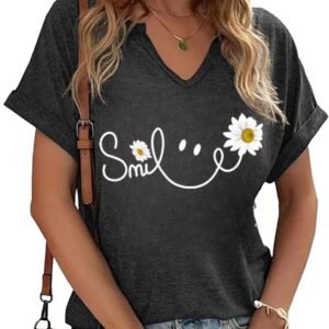 Womens Flowers V Neck Shirt Vintage Boho Floral Wildflowers ...