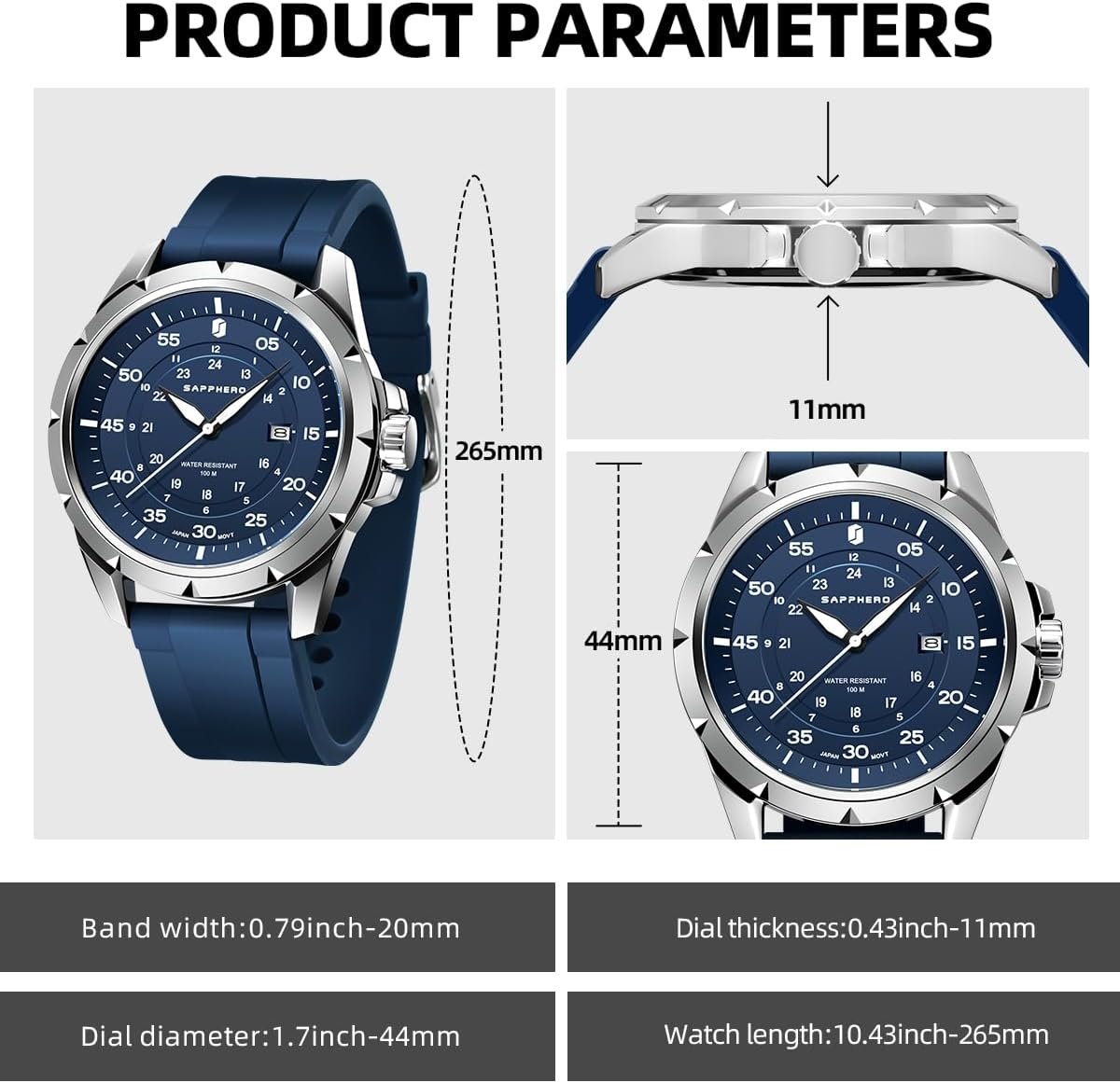 SAPPHERO Men's Silicone Waterproof Watch 5ATM Japanese Quart... - Image 4