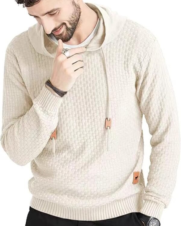 Zaitun Mens Hooded Sweatshirt Long Sleeve Solid Knitted Hood... - Image 3