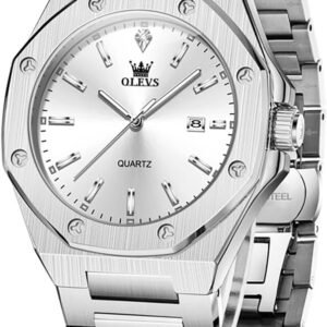OLEVS Mens Watches Octagonal Luxury Stainless Steel Dress Wa...