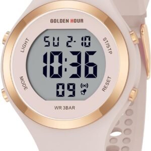 GOLDEN HOUR Waterproof Sport Women's Digital Chronograph Sil...
