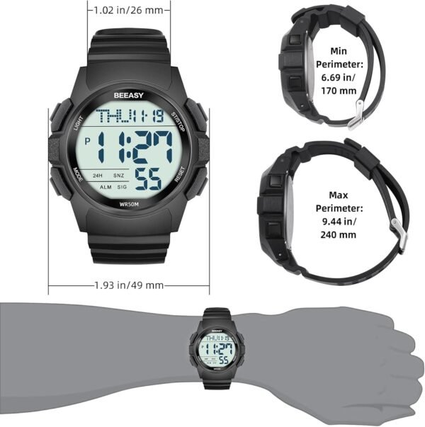 Beeasy Men Digital Sports Watch,Waterproof Watch with Stopwa... - Image 7