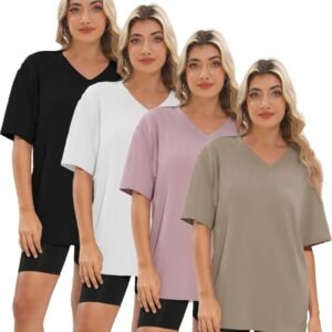 1/4 Pack Oversized TShirts for Women, Short Sleeve Drop shou...
