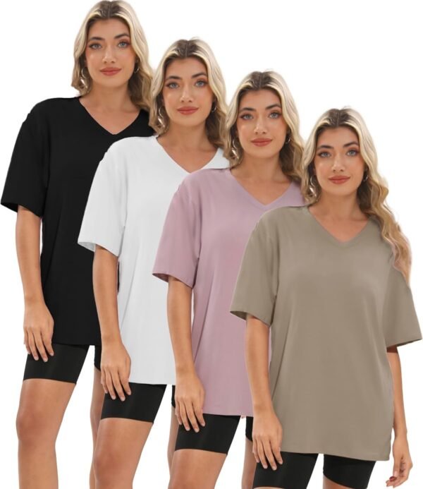1/4 Pack Oversized TShirts for Women, Short Sleeve Drop shou...