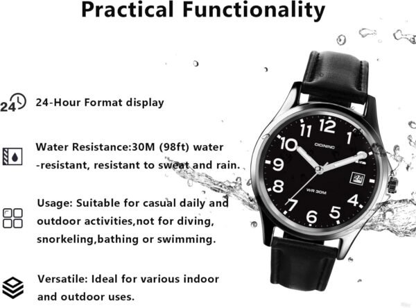 Analog Wrist Watch for Men Women-38mm Rugged Slim Wind Up Wa... - Image 8
