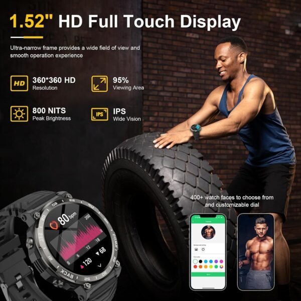 Smart Watches for Men-Bluetooth Call, 1.52" Military Smart W... - Image 6