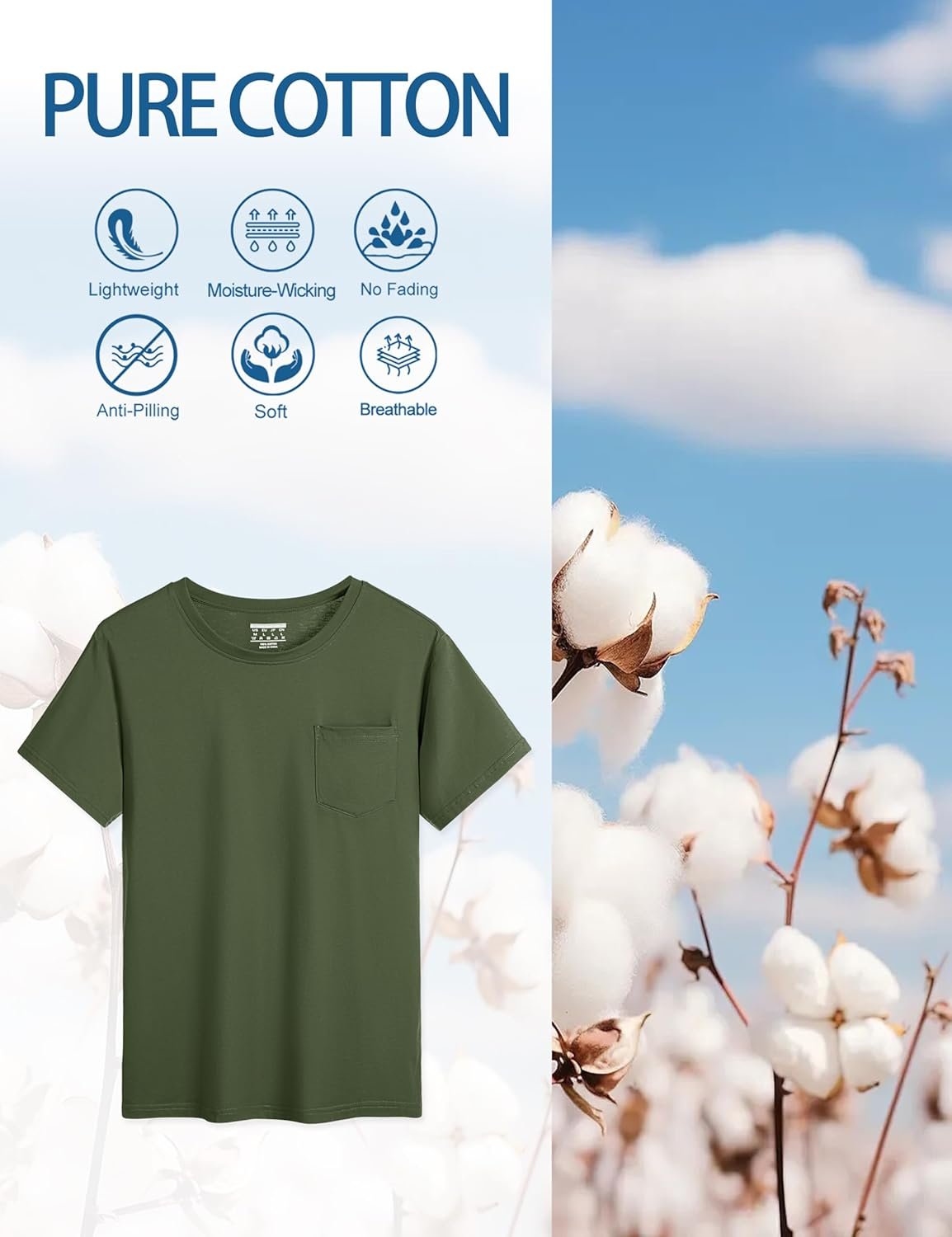 Cotrasen Mens T-Shirts Cotton Short Sleeve Pocket Tee Shirt ... - Image 5