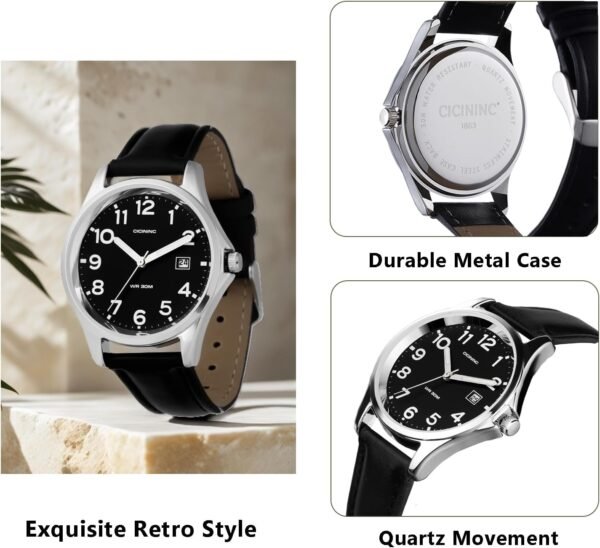 Analog Wrist Watch for Men Women-38mm Rugged Slim Wind Up Wa... - Image 5