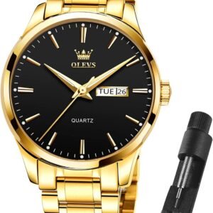 OLEVS Mens Gold Watches Waterproof Stainless Steel Lightweig...