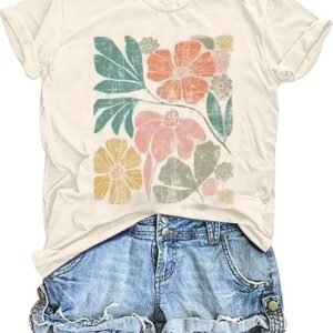 Women's Vintage Floral T Shirt Boho Wildflower Graphic Loose...