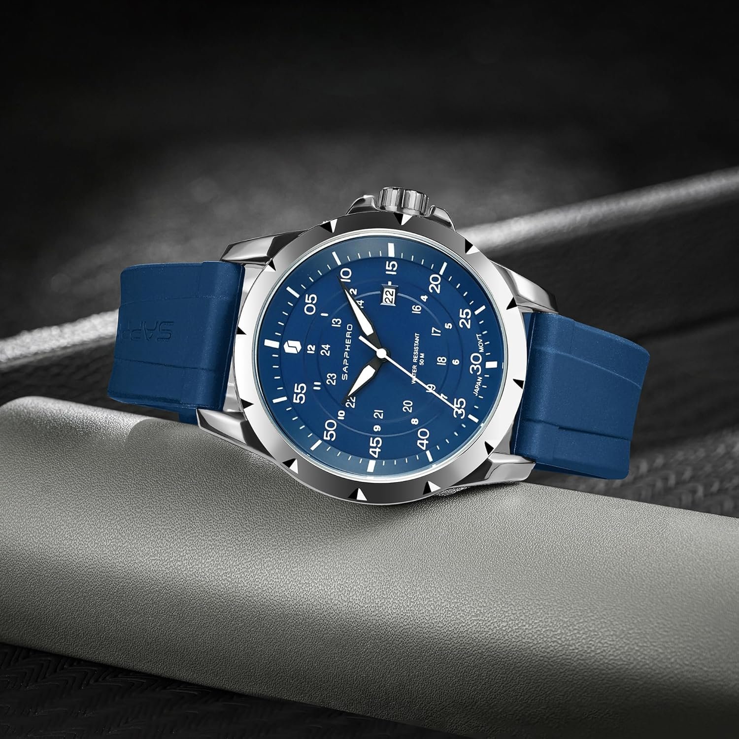 SAPPHERO Men's Silicone Waterproof Watch 5ATM Japanese Quart... - Image 5