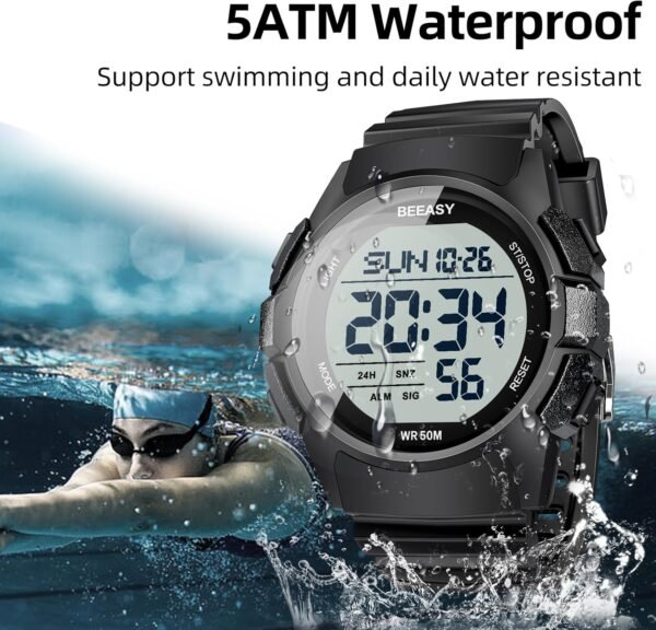 Beeasy Men Digital Sports Watch,Waterproof Watch with Stopwa... - Image 2