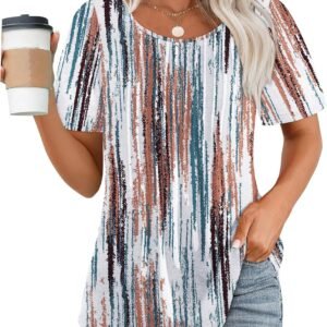 OFEEFAN Womens T Shirts Short Sleeve Pleated Dressy Casual S...