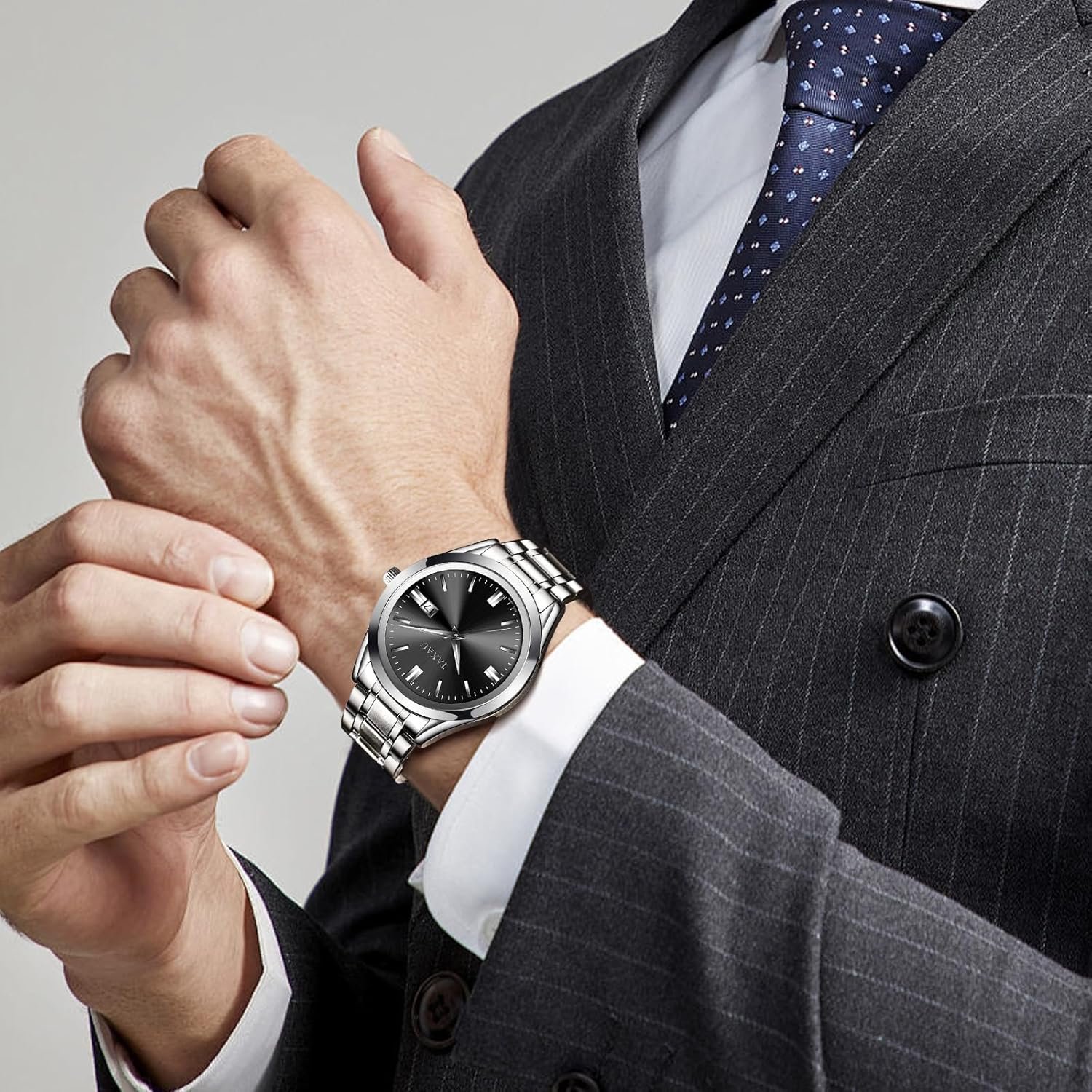 Mens Silver Watch Luxury Minimalist Dress Watch Waterproof W... - Image 2