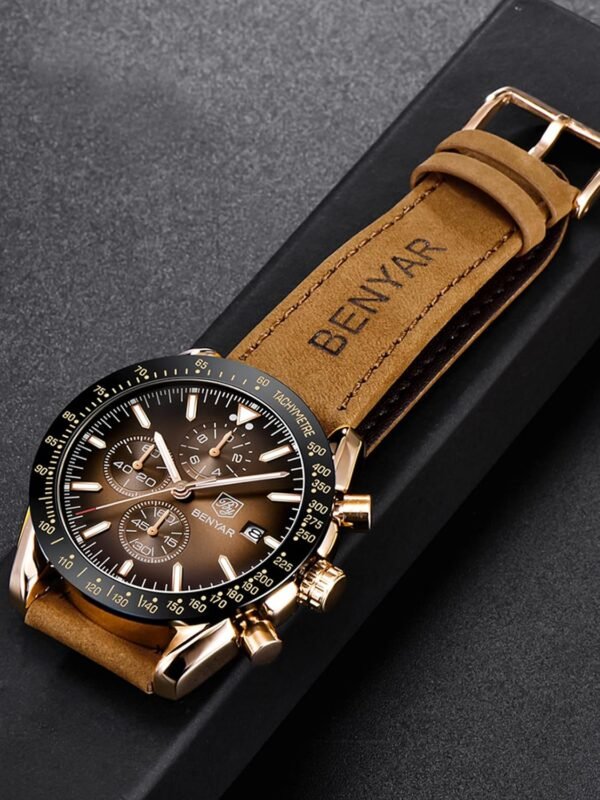BENYAR Mens Watches Quartz Movement Chronograph Leather Stra... - Image 4