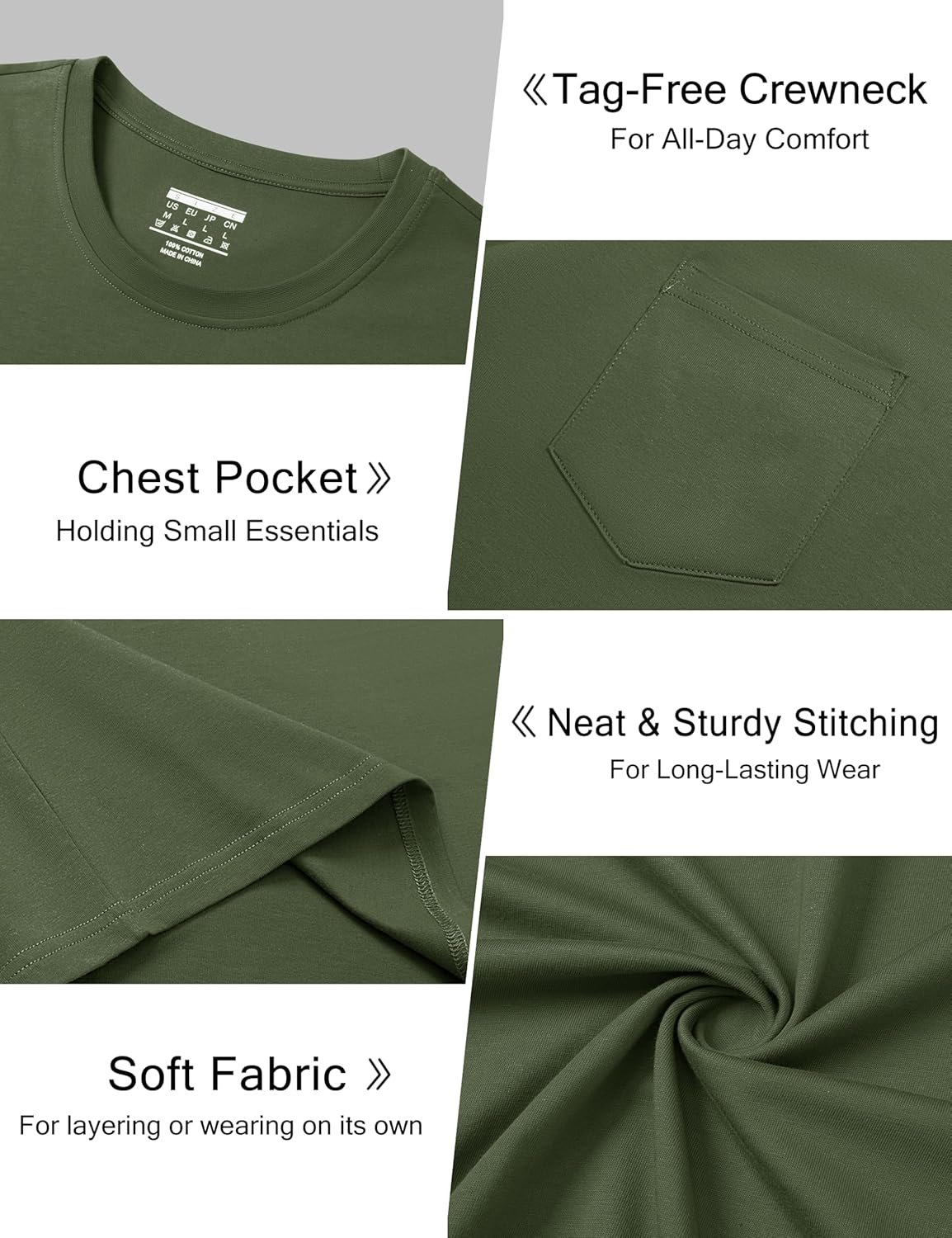 Cotrasen Mens T-Shirts Cotton Short Sleeve Pocket Tee Shirt ... - Image 6