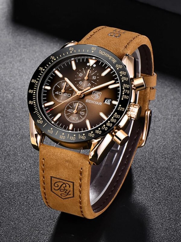 BENYAR Mens Watches Quartz Movement Chronograph Leather Stra... - Image 3