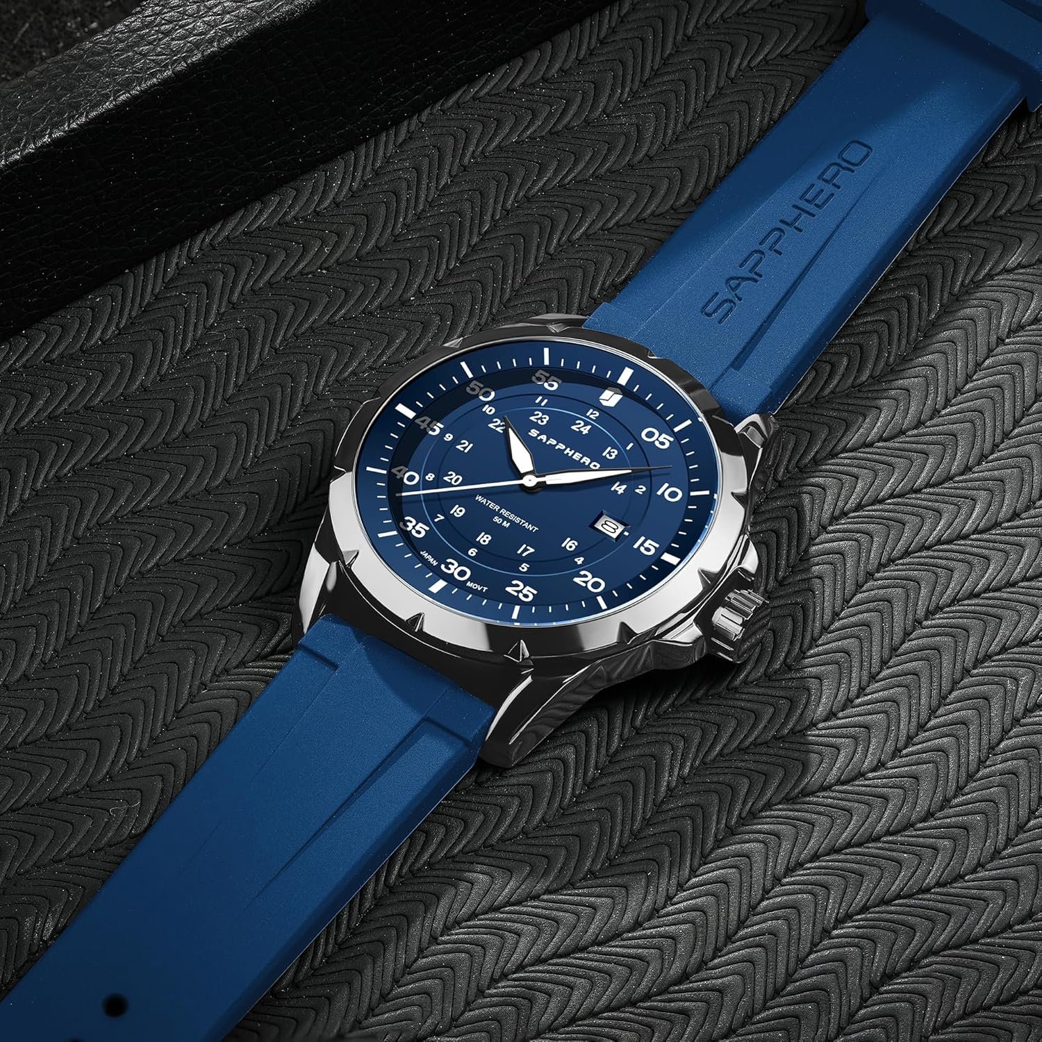 SAPPHERO Men's Silicone Waterproof Watch 5ATM Japanese Quart... - Image 7