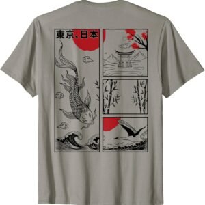 Japanese Koi Fish The Great Wave off Kanagawa Kanji (BACK) T...