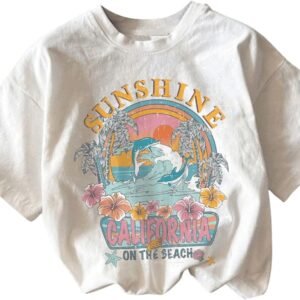 Girl's Graphic Print Tee Shirt Round Neck Short Sleeve T Shi...