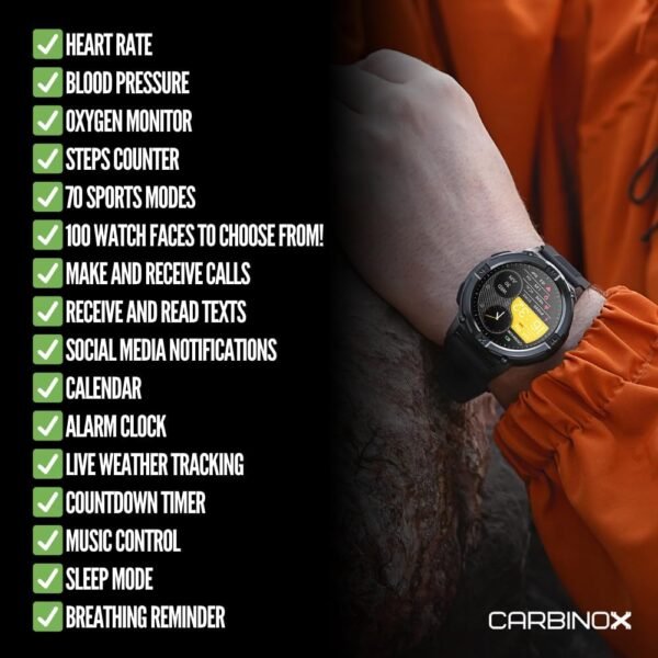CARBINOX X-Ranger Smart Watch (Answer/Make Calls), Rugged Fi... - Image 4