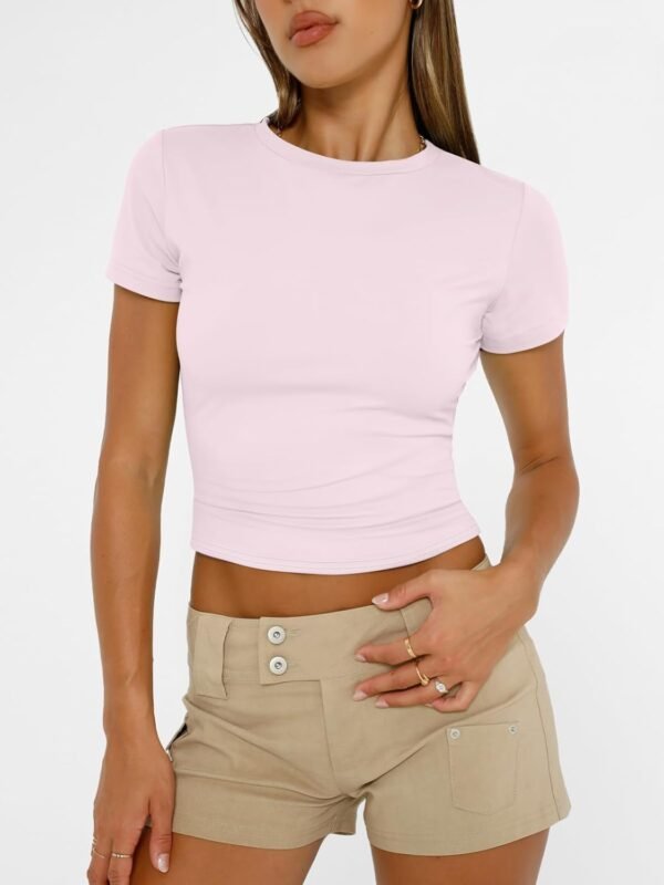 AUTOMET Womens Short Sleeve T Shirts Basic Summer 2025 Worko... - Image 2