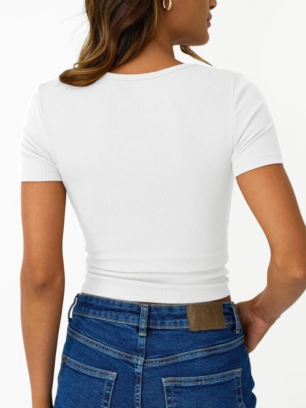 Trendy Queen Womens Short Sleeve Summer Tops Ribbed Henley T... - Image 4
