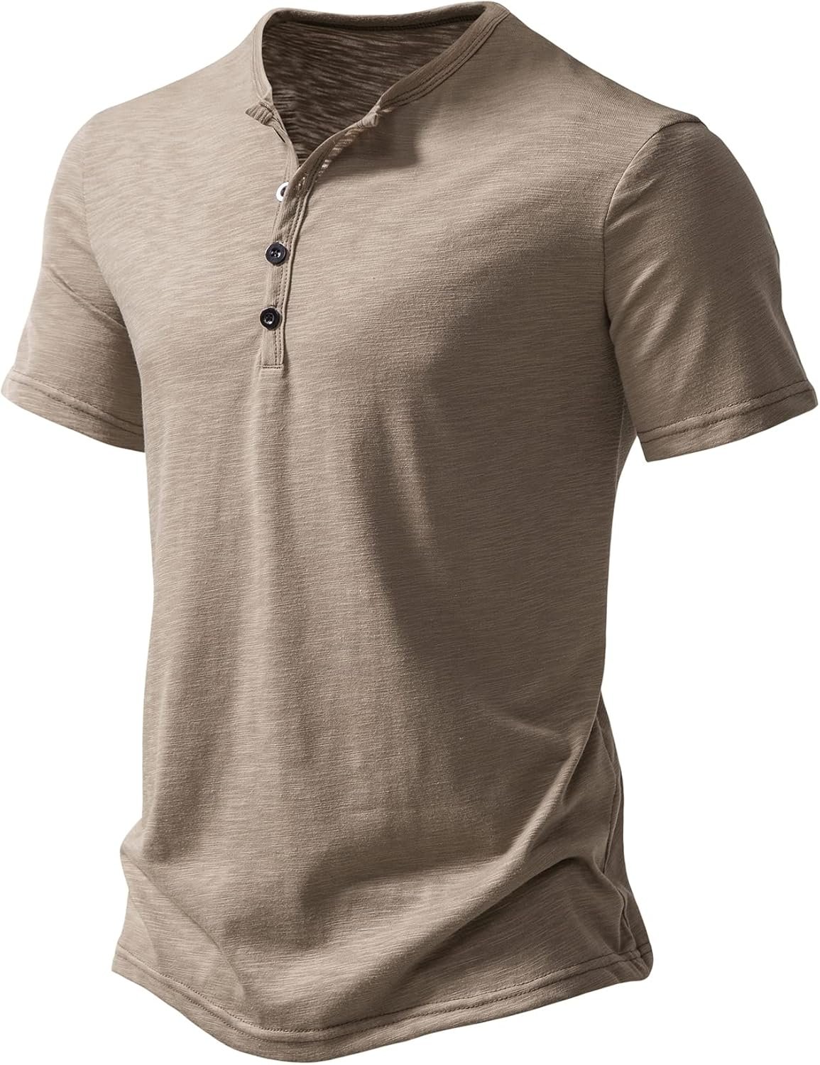 Men's Short Sleeve Henley Shirt Casual Stretchy Slim Fit T S... - Image 2