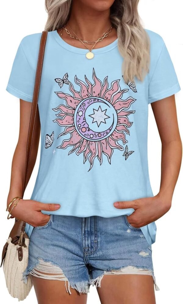 T Shirts for Women Summer Short Sleeve Crewneck Casual Cute ...