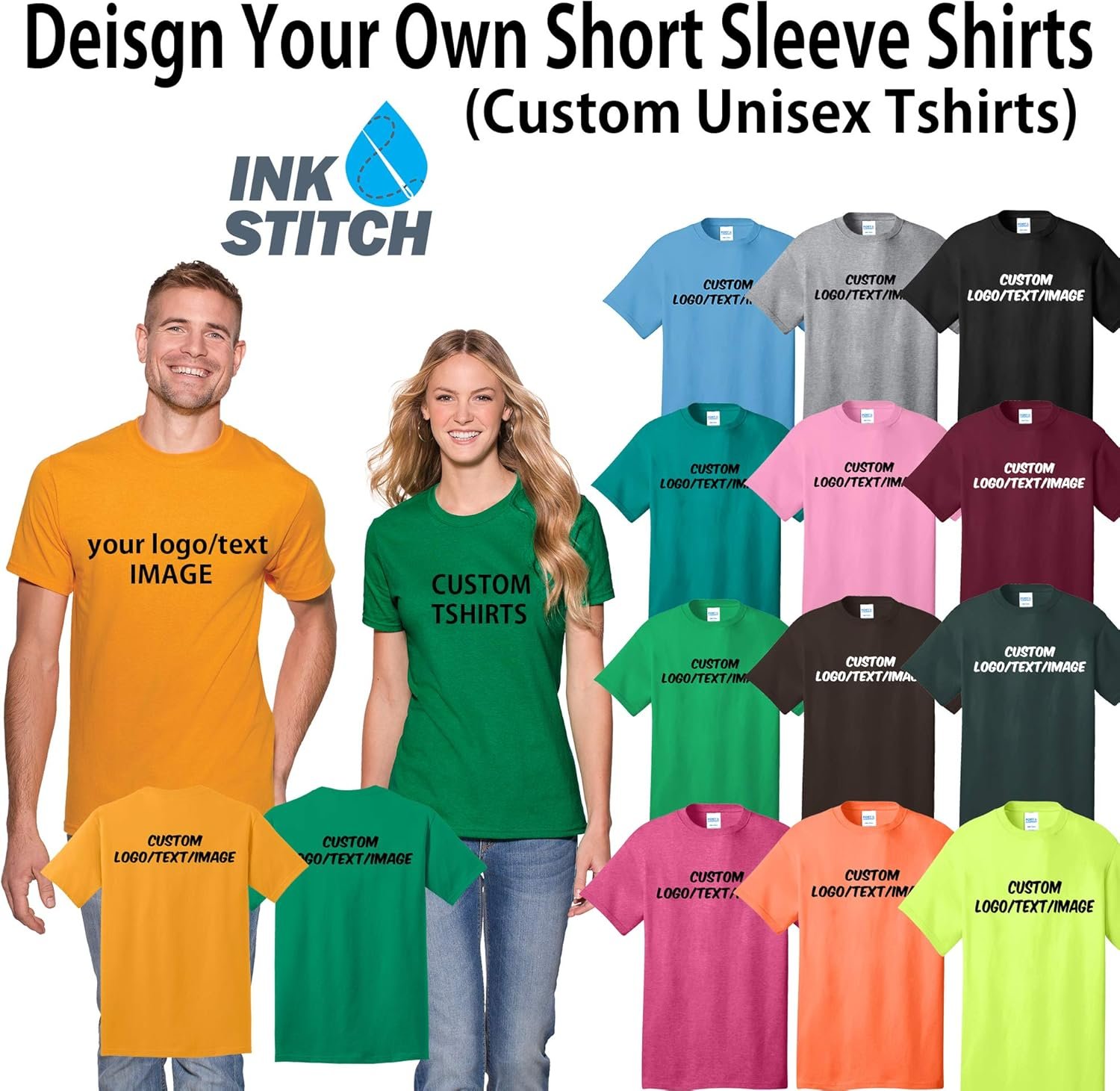 INK STITCH Unisex PC54 Custom Design Your Own Cotton Short S... - Image 4