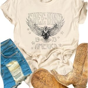 Vintage Rock Band T-Shirt Woman Retro Bird Shirt Eagle Graph...