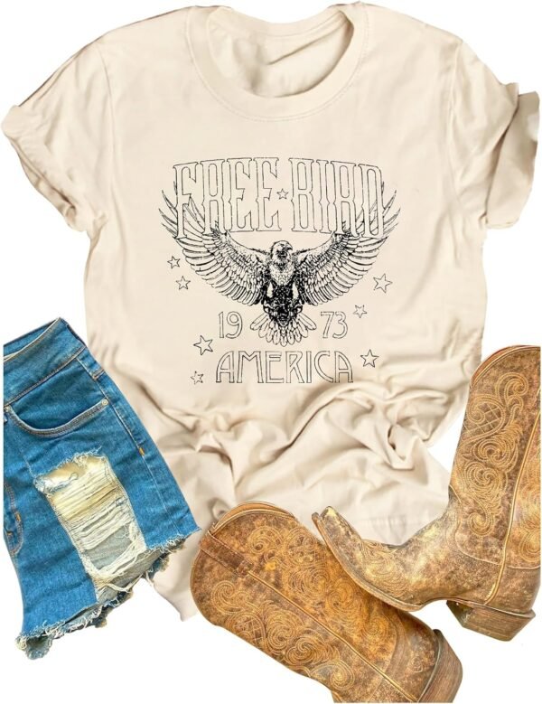 Vintage Rock Band T-Shirt Woman Retro Bird Shirt Eagle Graph...