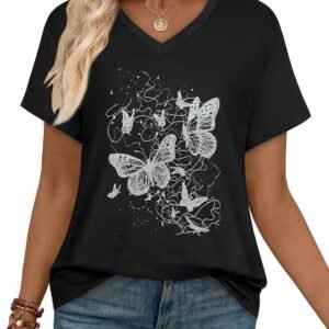 Womens T Shirts V Neck Short Sleeve Summer Tops Casual Basic...