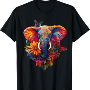 Elephant Flower Floral Butterfly Tropical Graphic T-Shirt