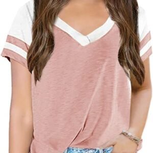 Kids Tops V Neck Short Sleeve Summer Tshirts Girls Color Blo...