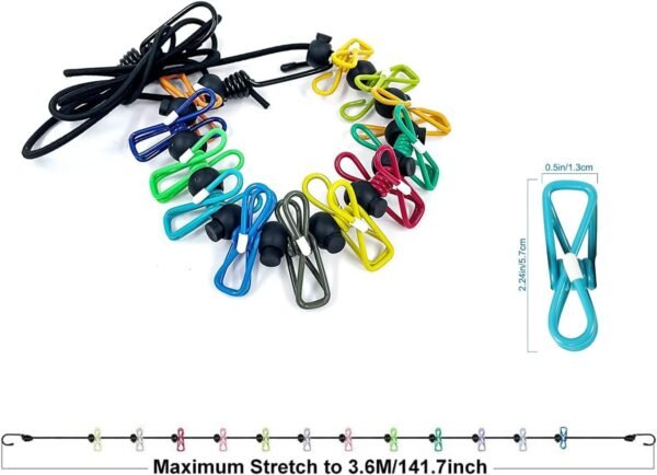 Clothesline，Retractable Portable Clothesline for Travel，Clothing line with 12 Clothes Clips，for Indoor and Outdoor Laundry Drying line，Outdoor Camping Accessories - Image 6