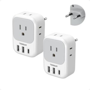 2 Pack European Plug Adapter USB C, TESSAN US to Europe Adap...