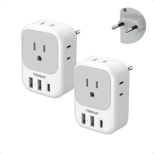2 Pack European Plug Adapter USB C, TESSAN US to Europe Adap...