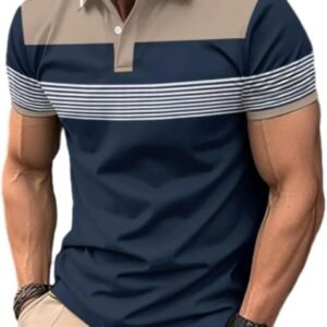 Mens Fashion Color Block Polo Shirts Casual Short Sleeve T S...