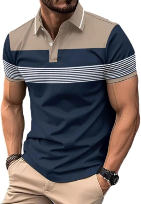 Mens Fashion Color Block Polo Shirts Casual Short Sleeve T S...