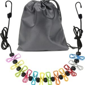 Clothesline，Retractable Portable Clothesline for Travel，Clothing line with 12 Clothes Clips，for Indoor and Outdoor Laundry Drying line，Outdoor Camping Accessories