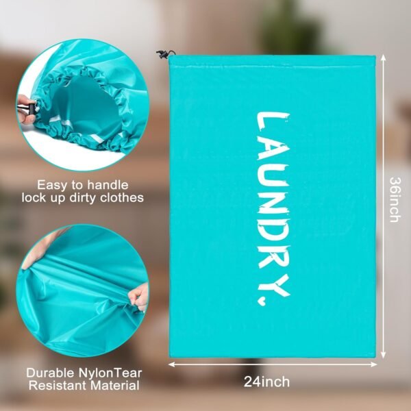 2 Pack XL Travel Laundry Bag, Machine Washable Dirty Clothes Organizer with Drawstring,Large Enough to Hold 4 Loads of Laundry, Easy Fit a Laundry Hamper or Basket Travel Essentials 24" x 36" - Image 3