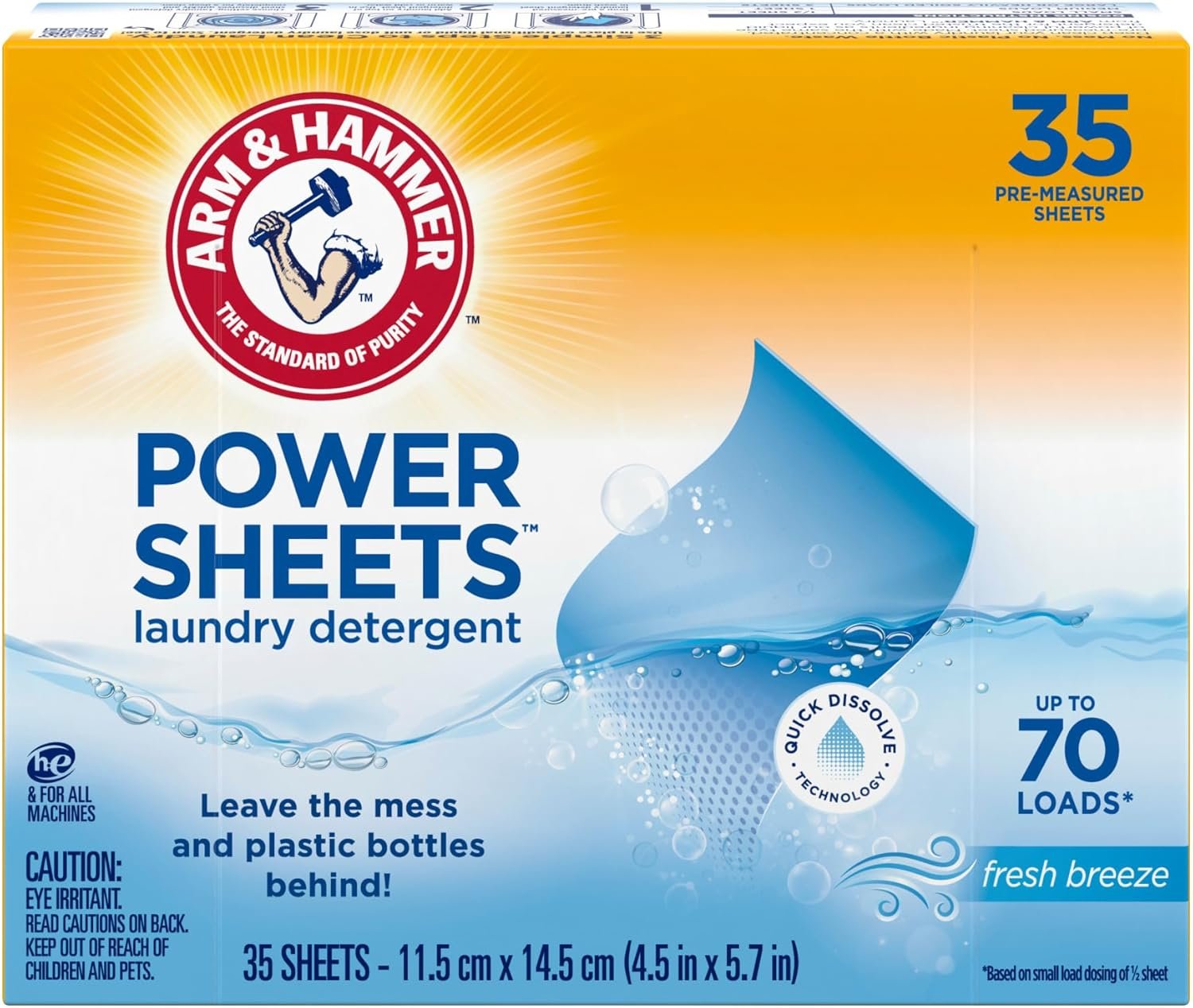 ARM & HAMMER Power Sheets Laundry Detergent, Fresh Breeze Scent, No Mess, Lightweight and Travel-Friendly, 35 Count, Up to 70 Small Loads - Image 12