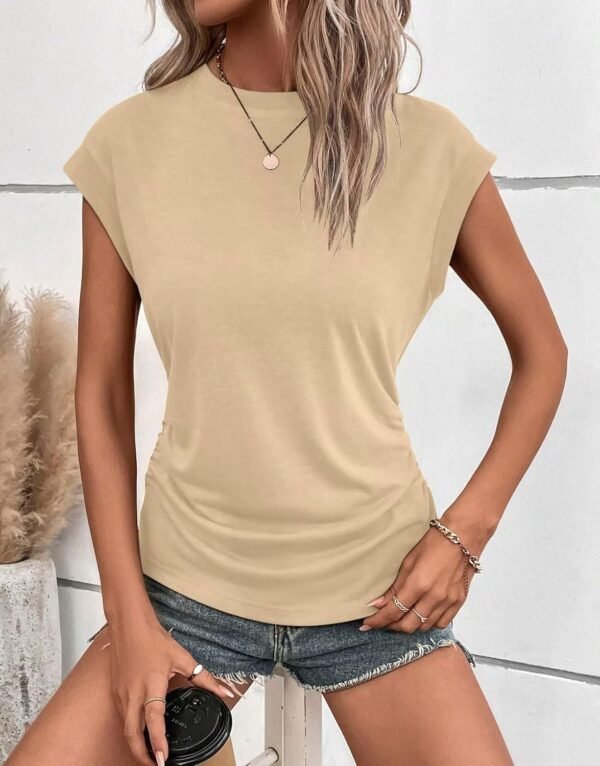 Bliwov Womens Summer Cap Sleeve Tops Business Casual Crewnec... - Image 5