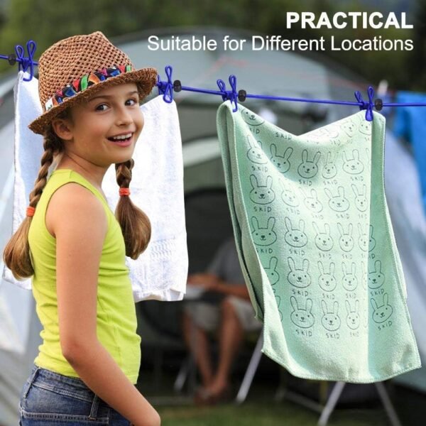 2 Pack Portable Clothesline with 12 Clothespins, Windproof Travel Stretchy Retractable Elastic Laundry Clothes Line for Backyard, Vacation Hotel, Balcony Drying - Image 4