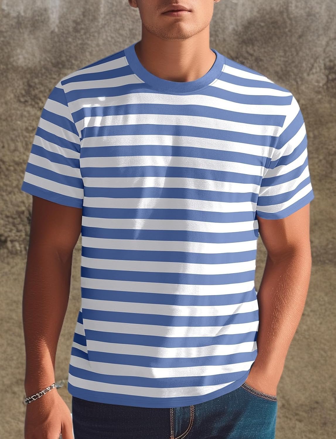 Zengjo Mens Striped Shirt Short Sleeve T-Shirts - Image 8