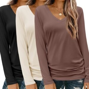 Zeagoo Womens T Shirts Long Sleeve V Neck Basic Tee Soft Cas...